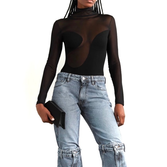 Nensi Dojaka Paneled Jersey And Tulle Black Bodysuit - Picture 5 of 13